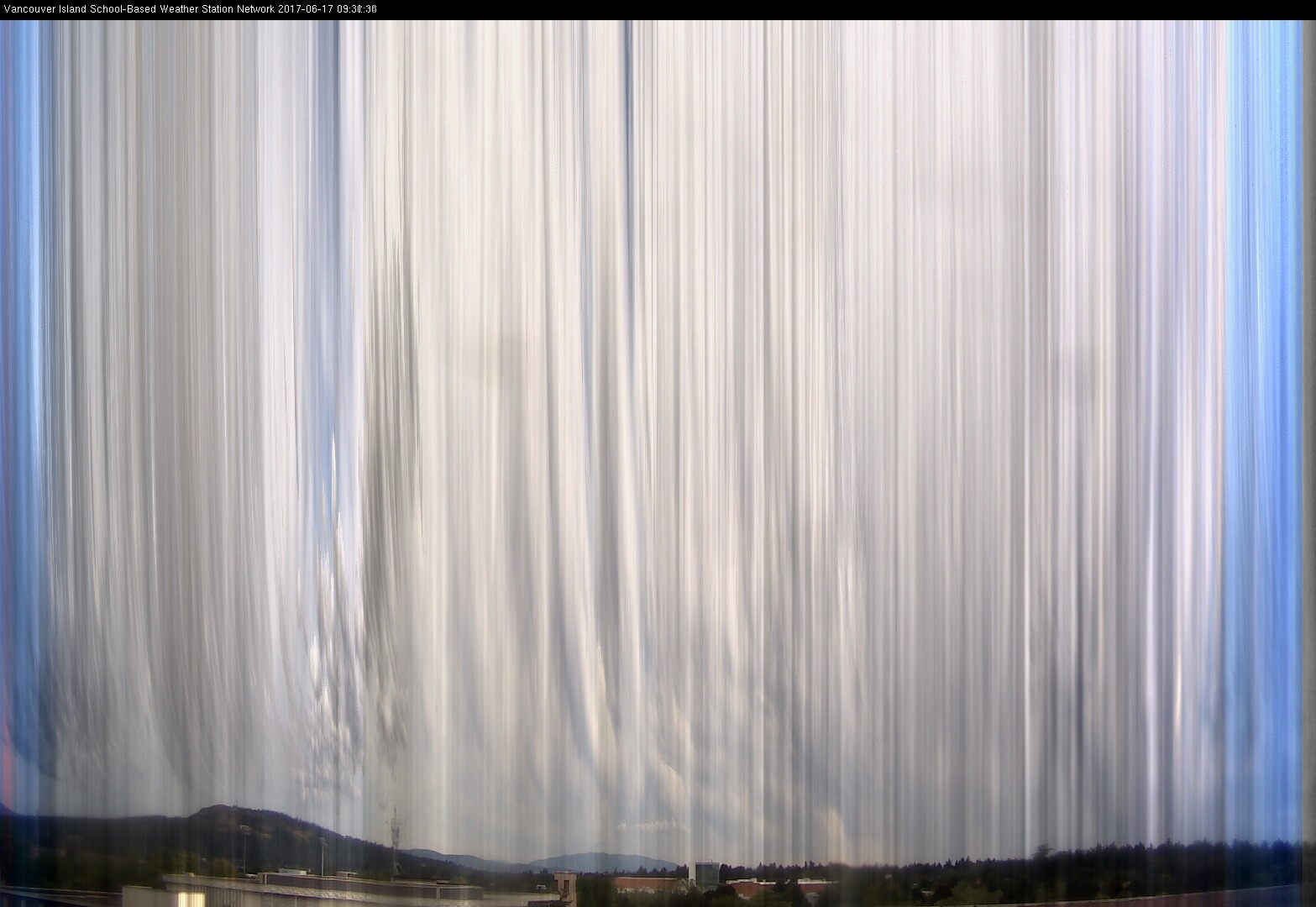 image of the sky seen from UVic, each column of pixels is a different minute, keogram