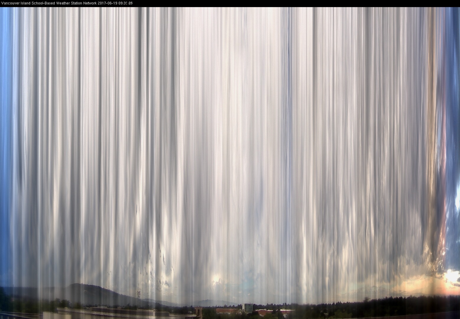 image of the sky seen from UVic, each column of pixels is a different minute, keogram