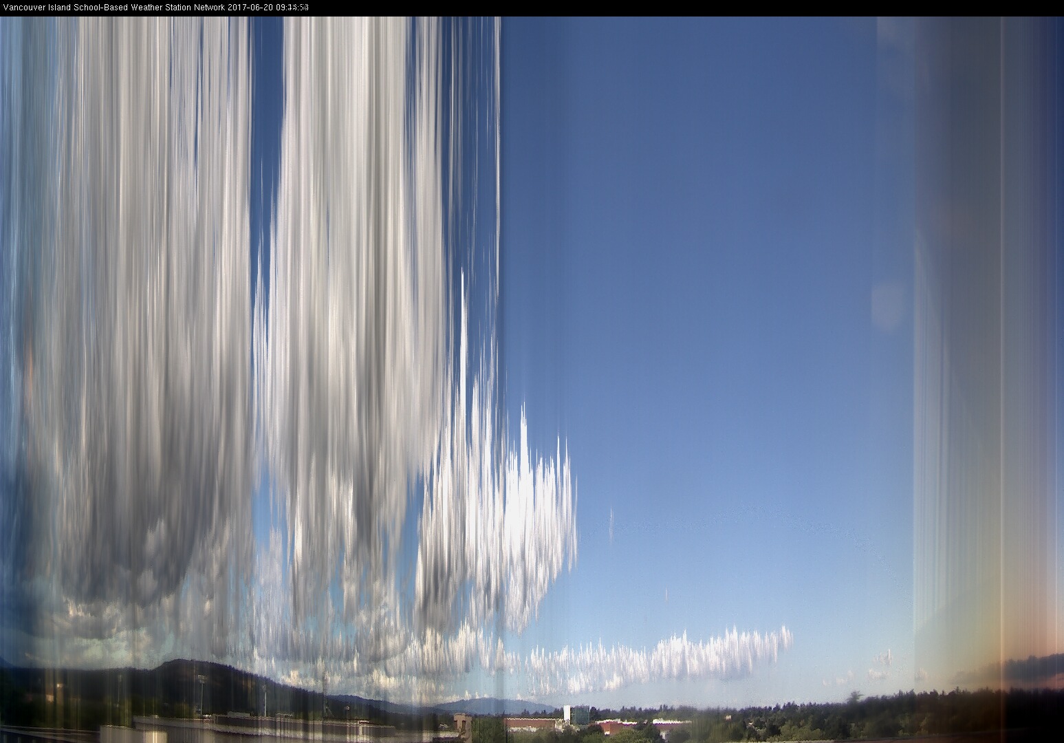 image of the sky seen from UVic, each column of pixels is a different minute, keogram