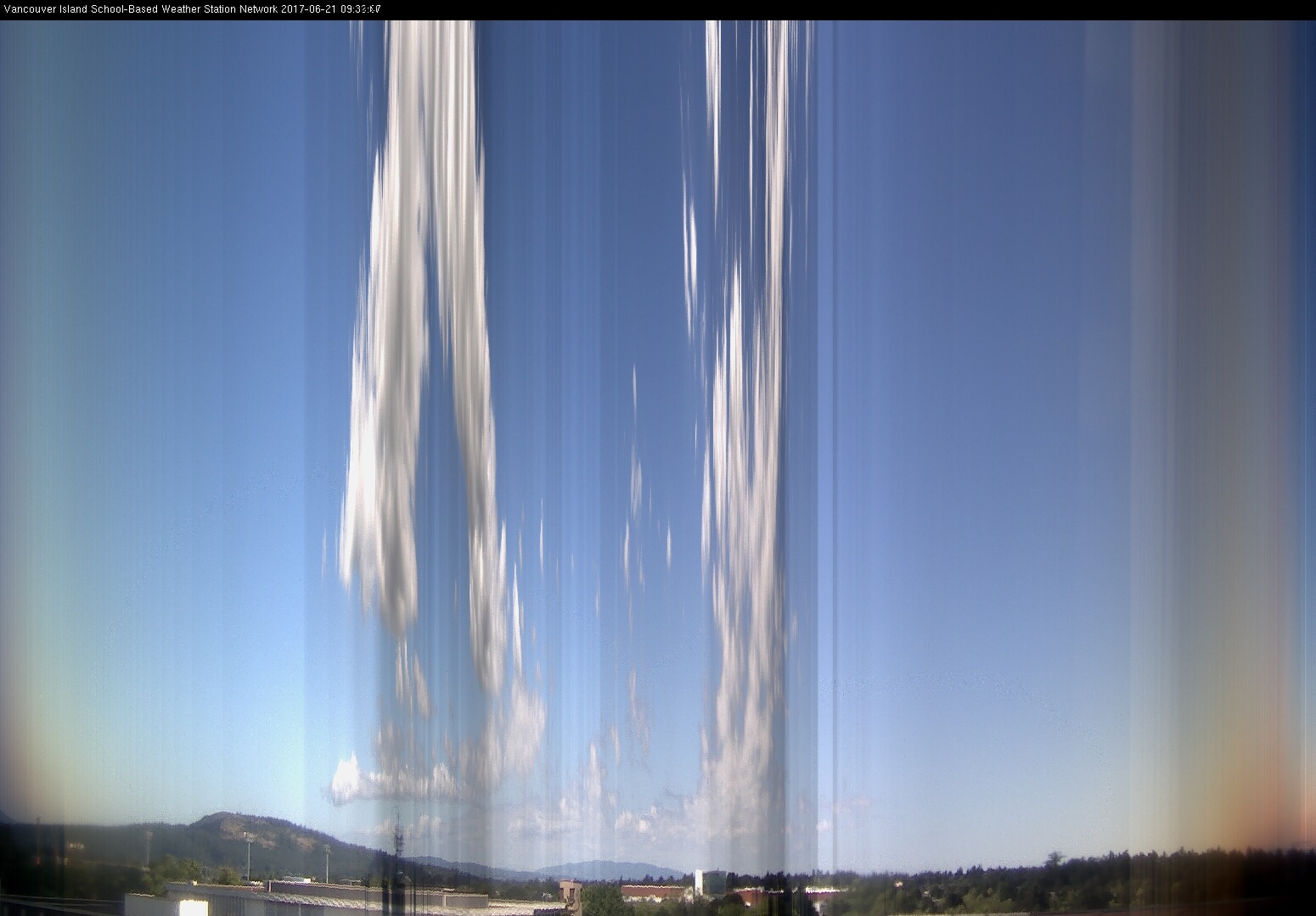 image of the sky seen from UVic, each column of pixels is a different minute, keogram