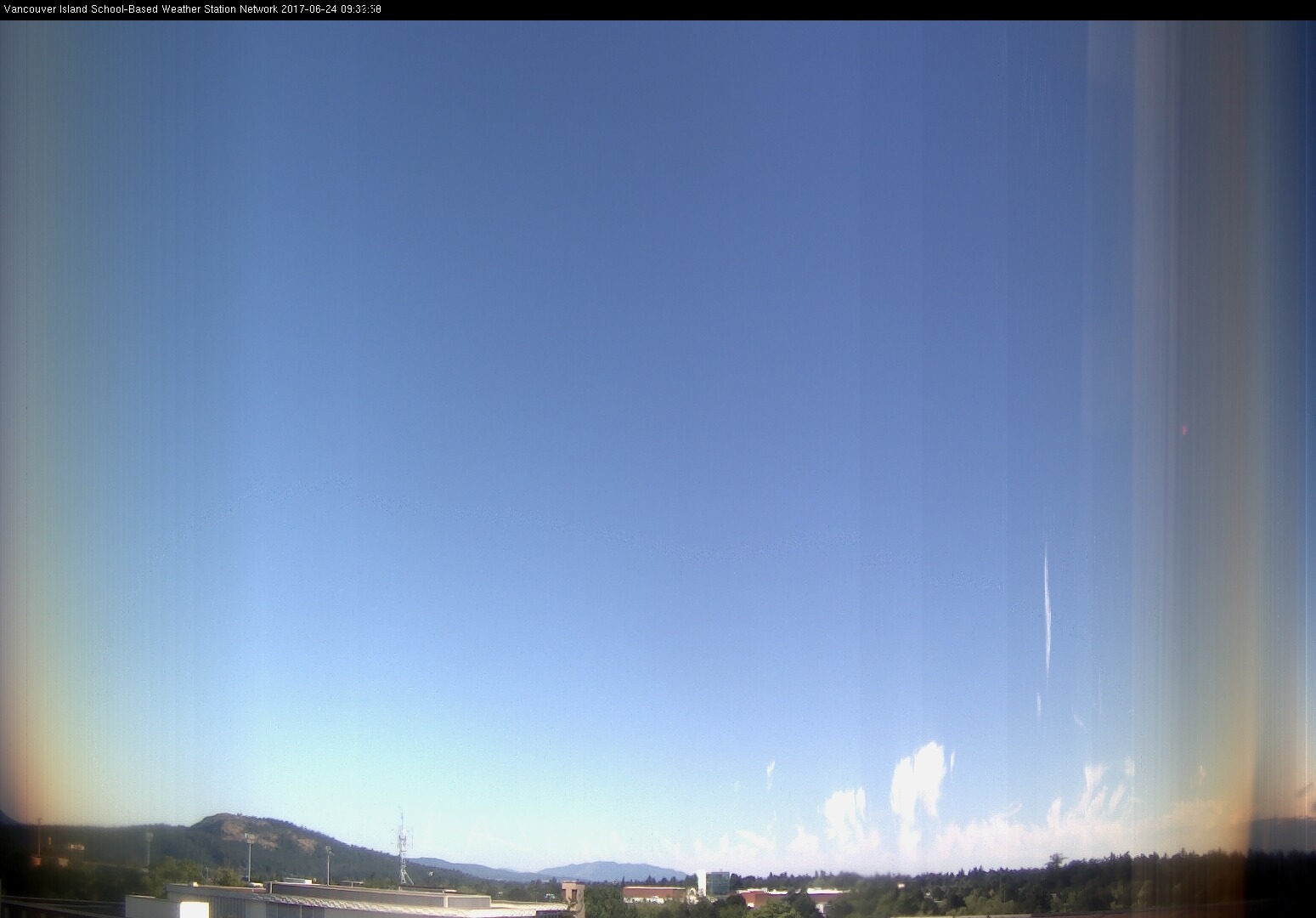 image of the sky seen from UVic, each column of pixels is a different minute, keogram