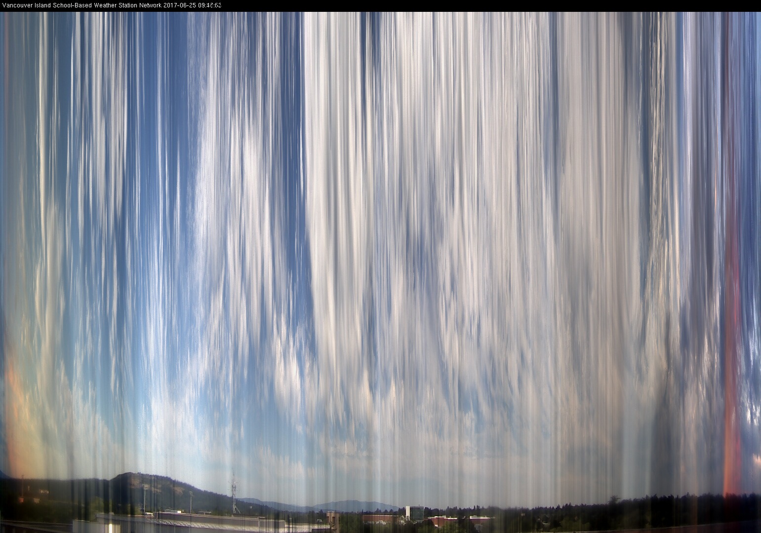 image of the sky seen from UVic, each column of pixels is a different minute, keogram