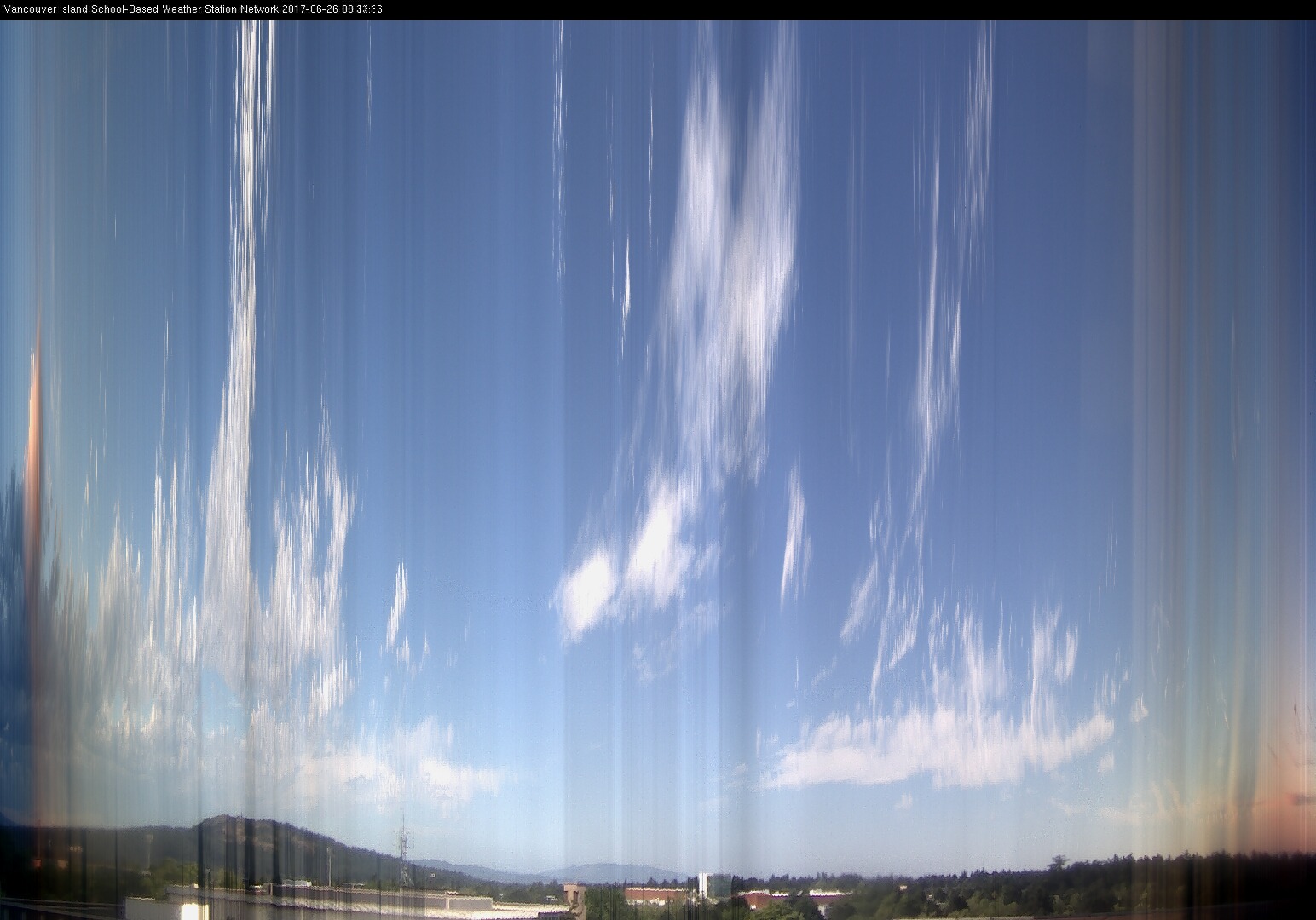 image of the sky seen from UVic, each column of pixels is a different minute, keogram