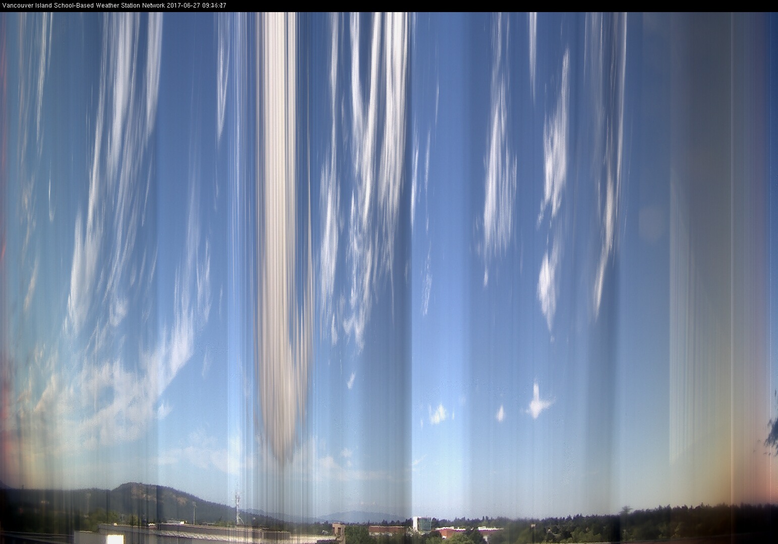 image of the sky seen from UVic, each column of pixels is a different minute, keogram