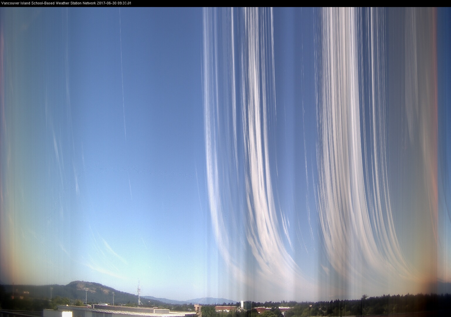 image of the sky seen from UVic, each column of pixels is a different minute, keogram