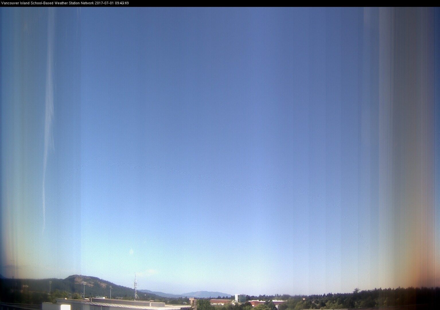 image of the sky seen from UVic, each column of pixels is a different minute, keogram