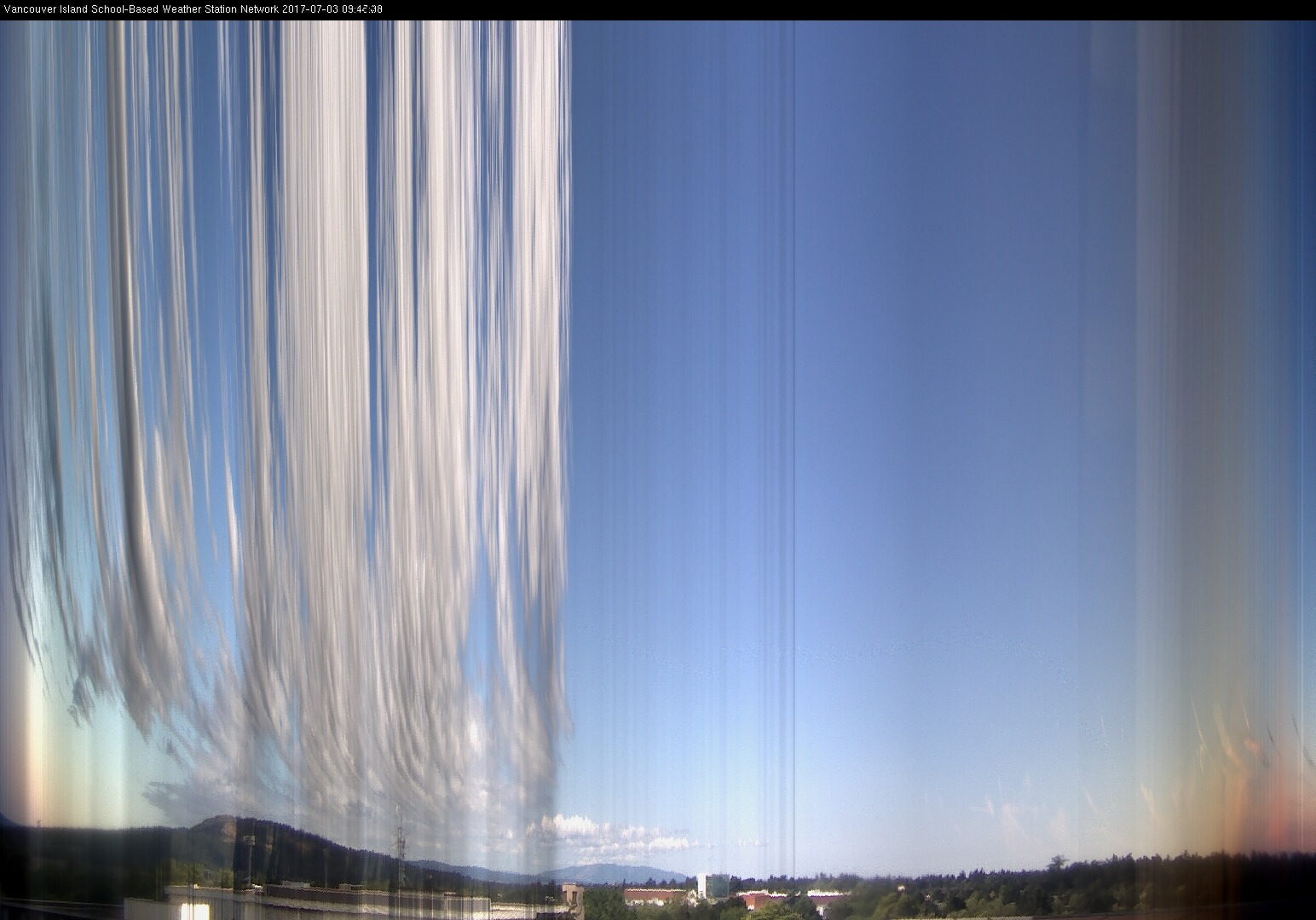 image of the sky seen from UVic, each column of pixels is a different minute, keogram