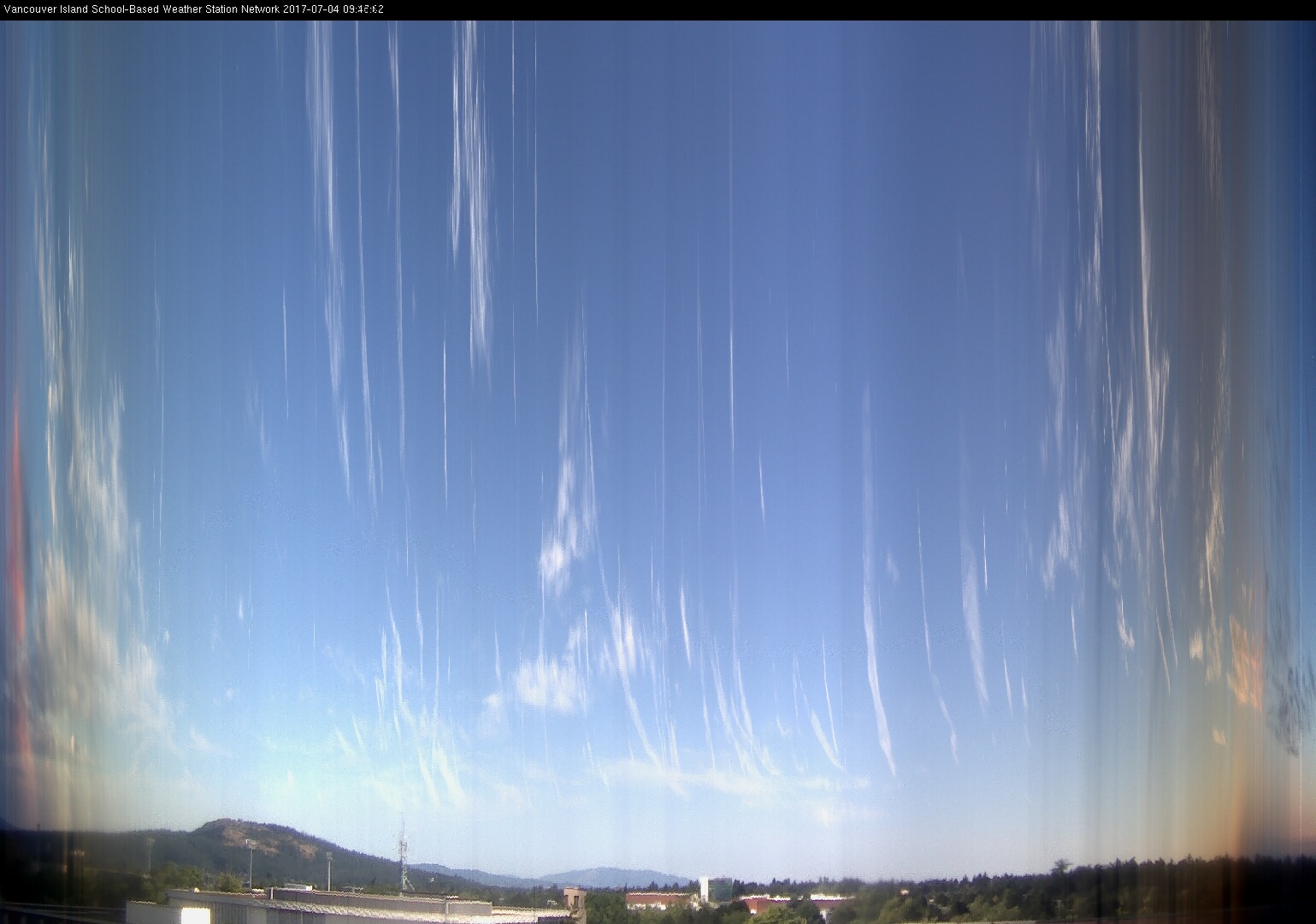 image of the sky seen from UVic, each column of pixels is a different minute, keogram