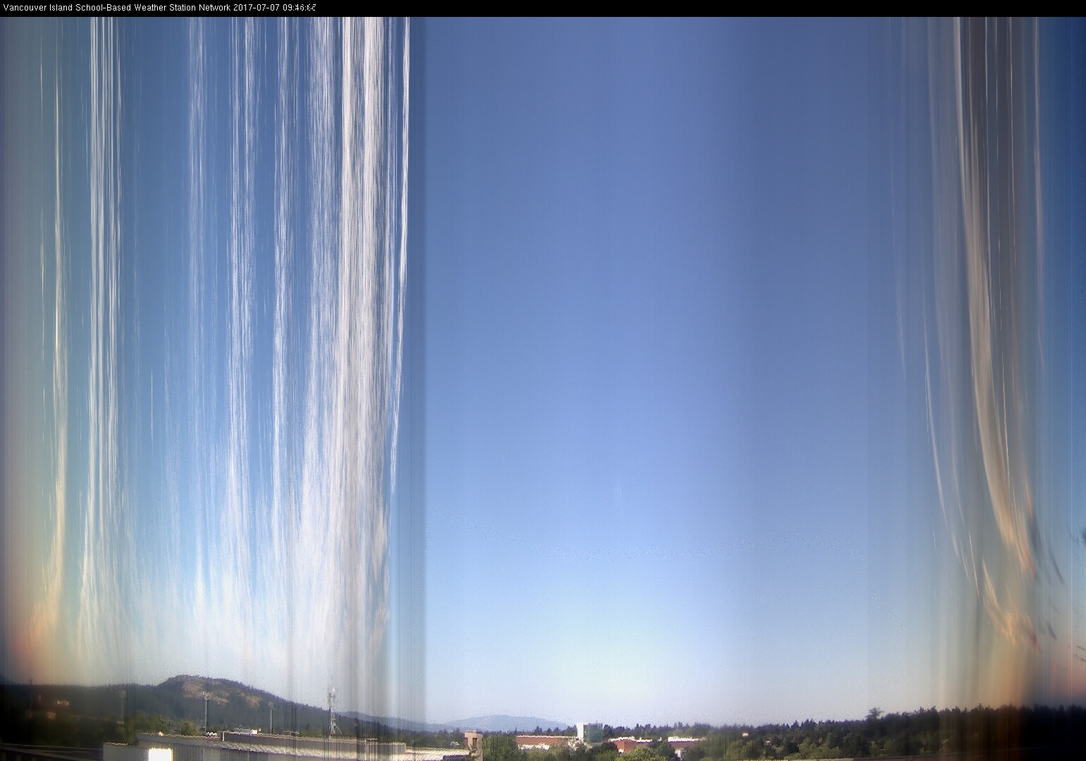 image of the sky seen from UVic, each column of pixels is a different minute, keogram