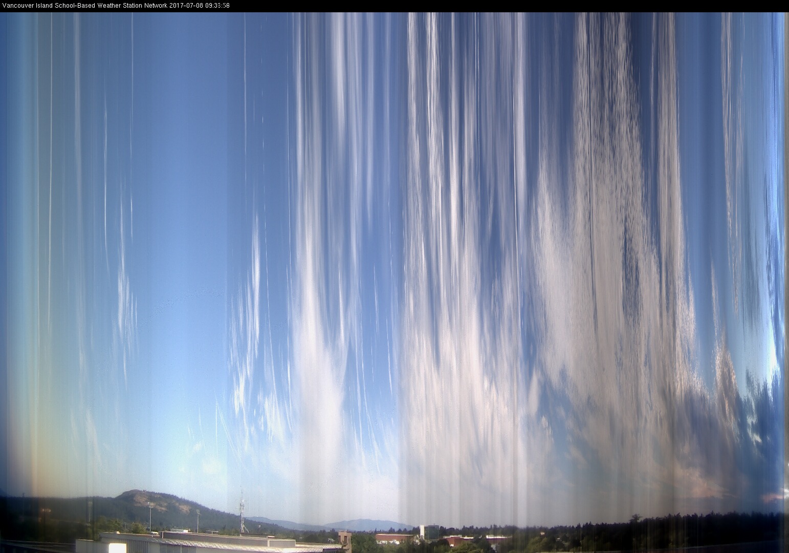 image of the sky seen from UVic, each column of pixels is a different minute, keogram
