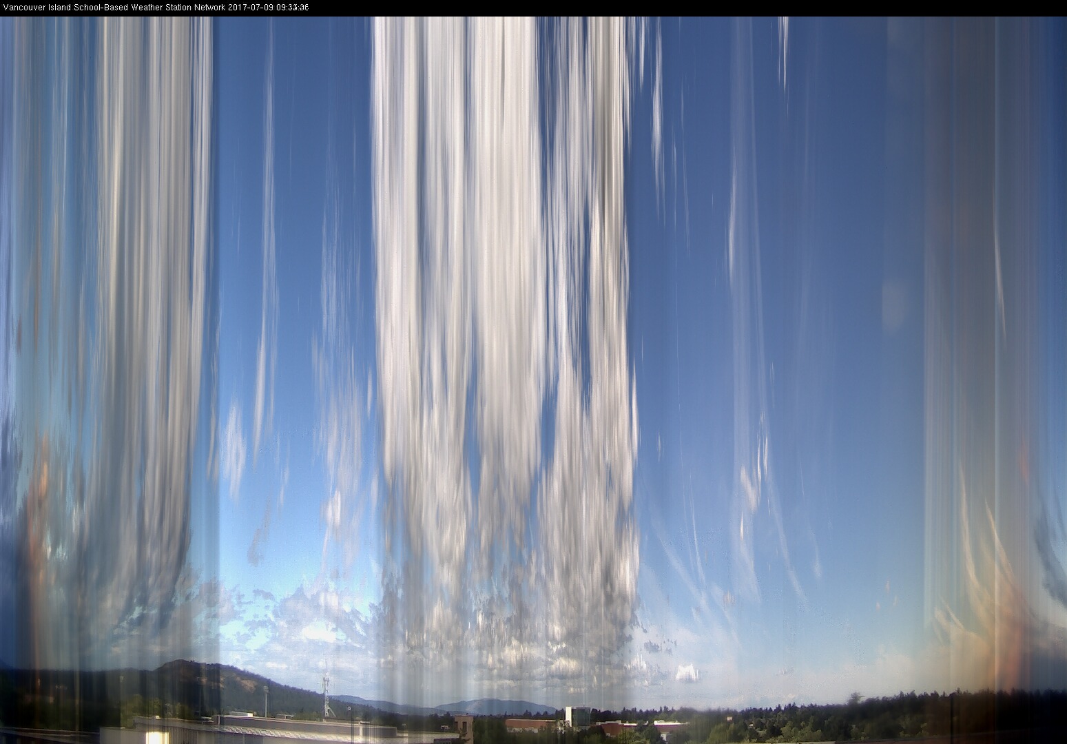 image of the sky seen from UVic, each column of pixels is a different minute, keogram