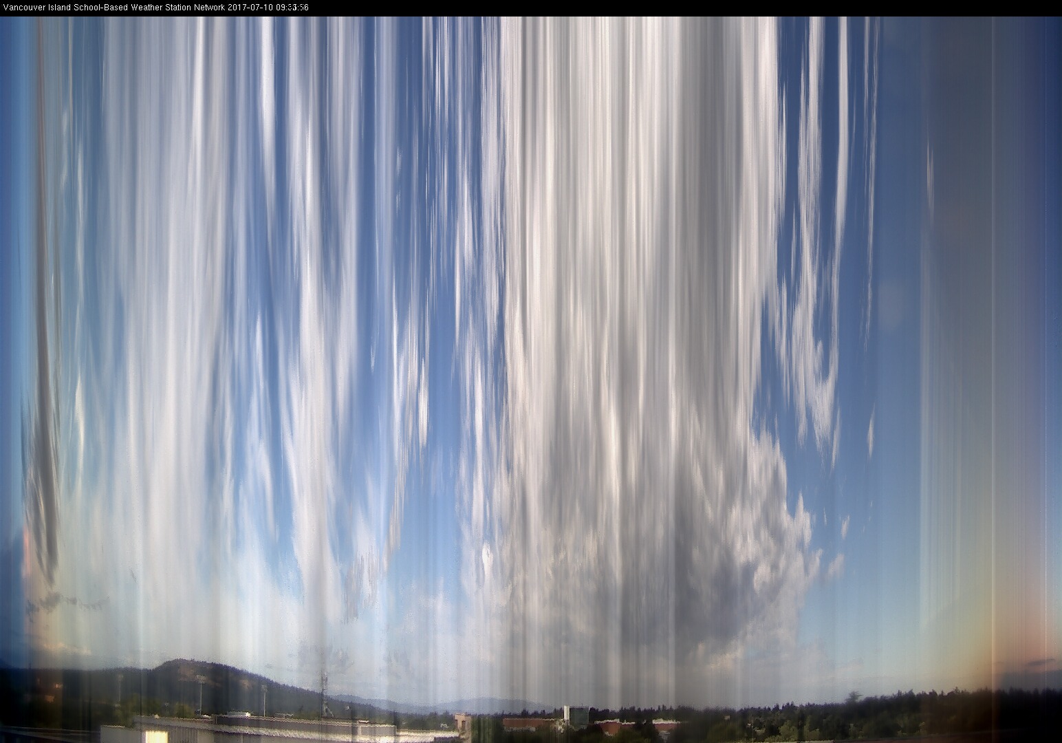 image of the sky seen from UVic, each column of pixels is a different minute, keogram