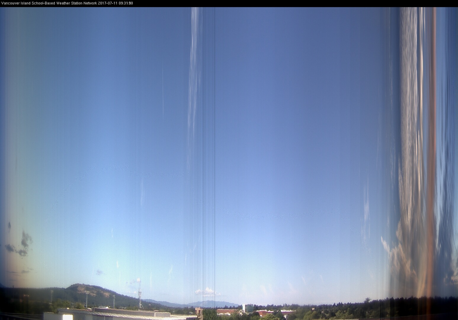 image of the sky seen from UVic, each column of pixels is a different minute, keogram