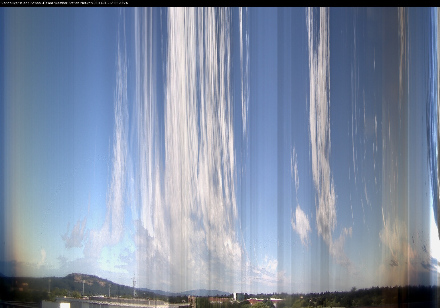 image of the sky seen from UVic, each column of pixels is a different minute, keogram