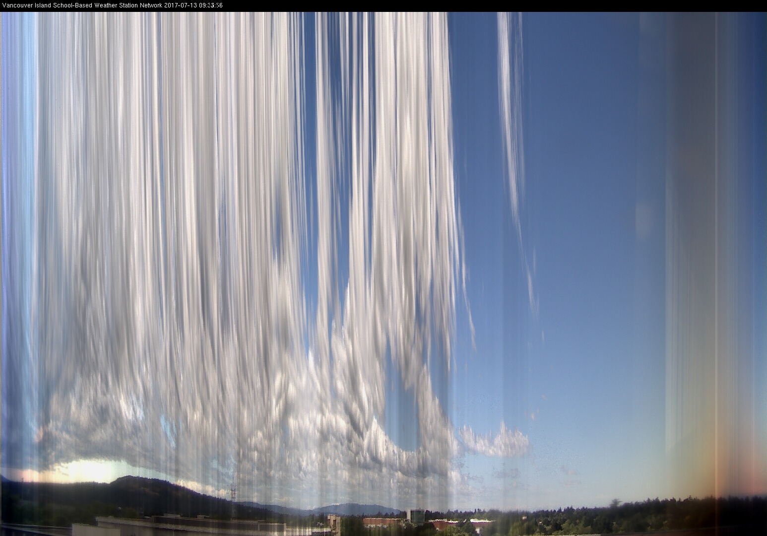 image of the sky seen from UVic, each column of pixels is a different minute, keogram