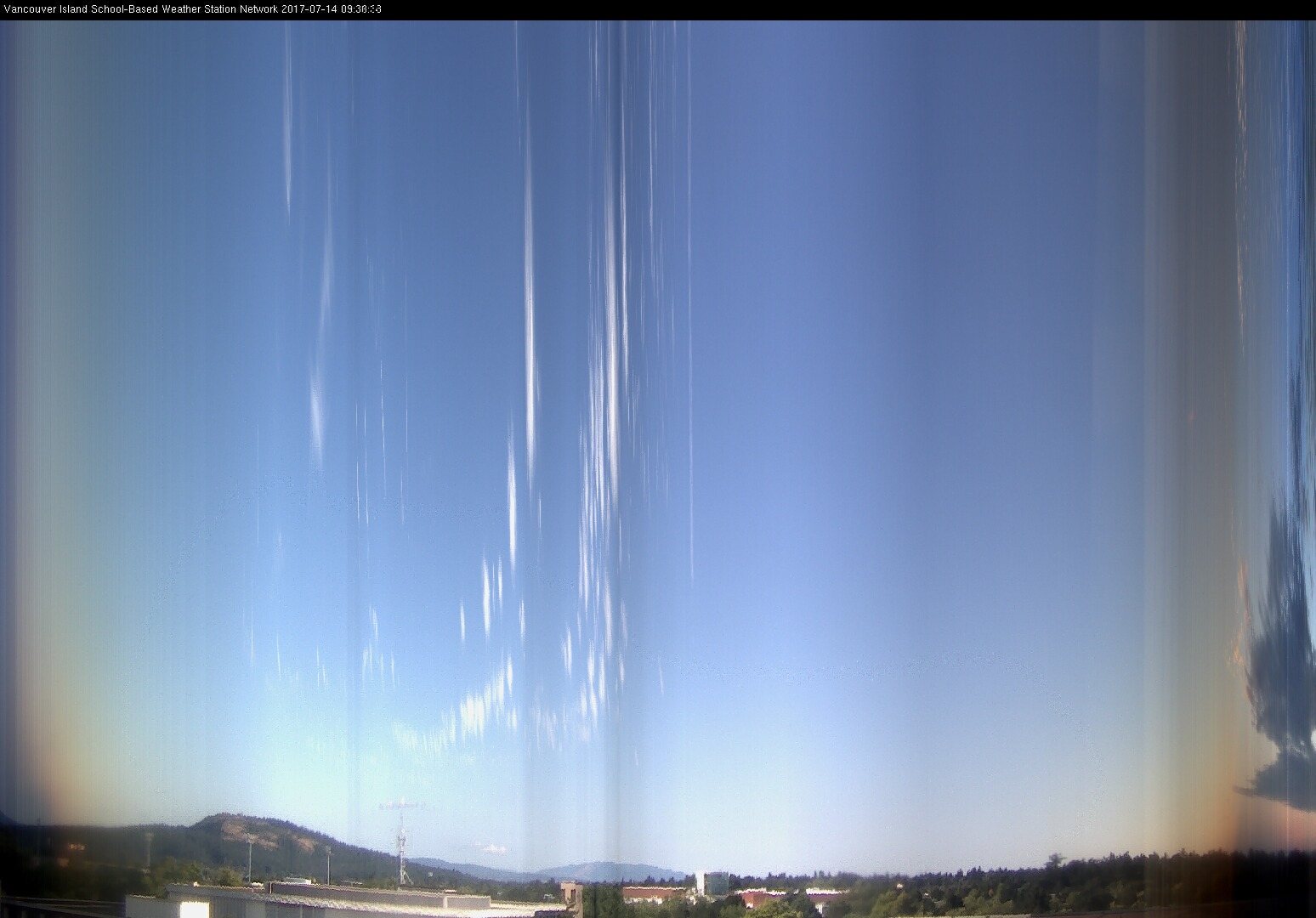 image of the sky seen from UVic, each column of pixels is a different minute, keogram