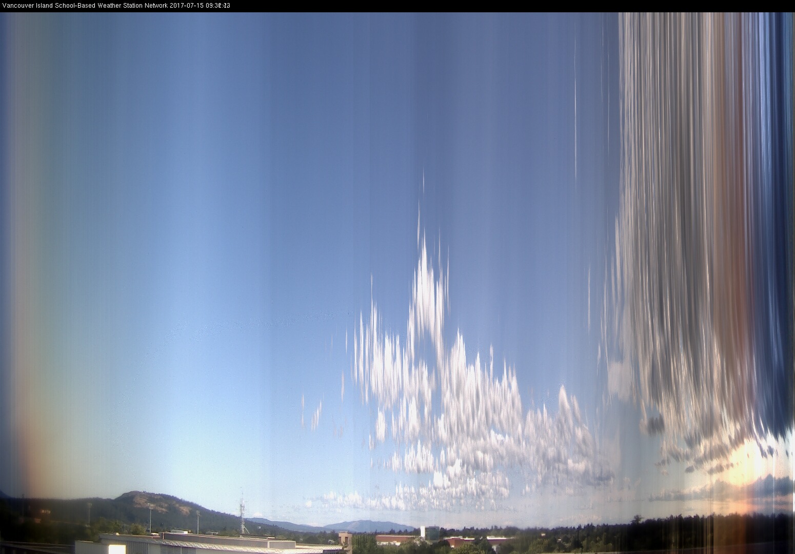 image of the sky seen from UVic, each column of pixels is a different minute, keogram