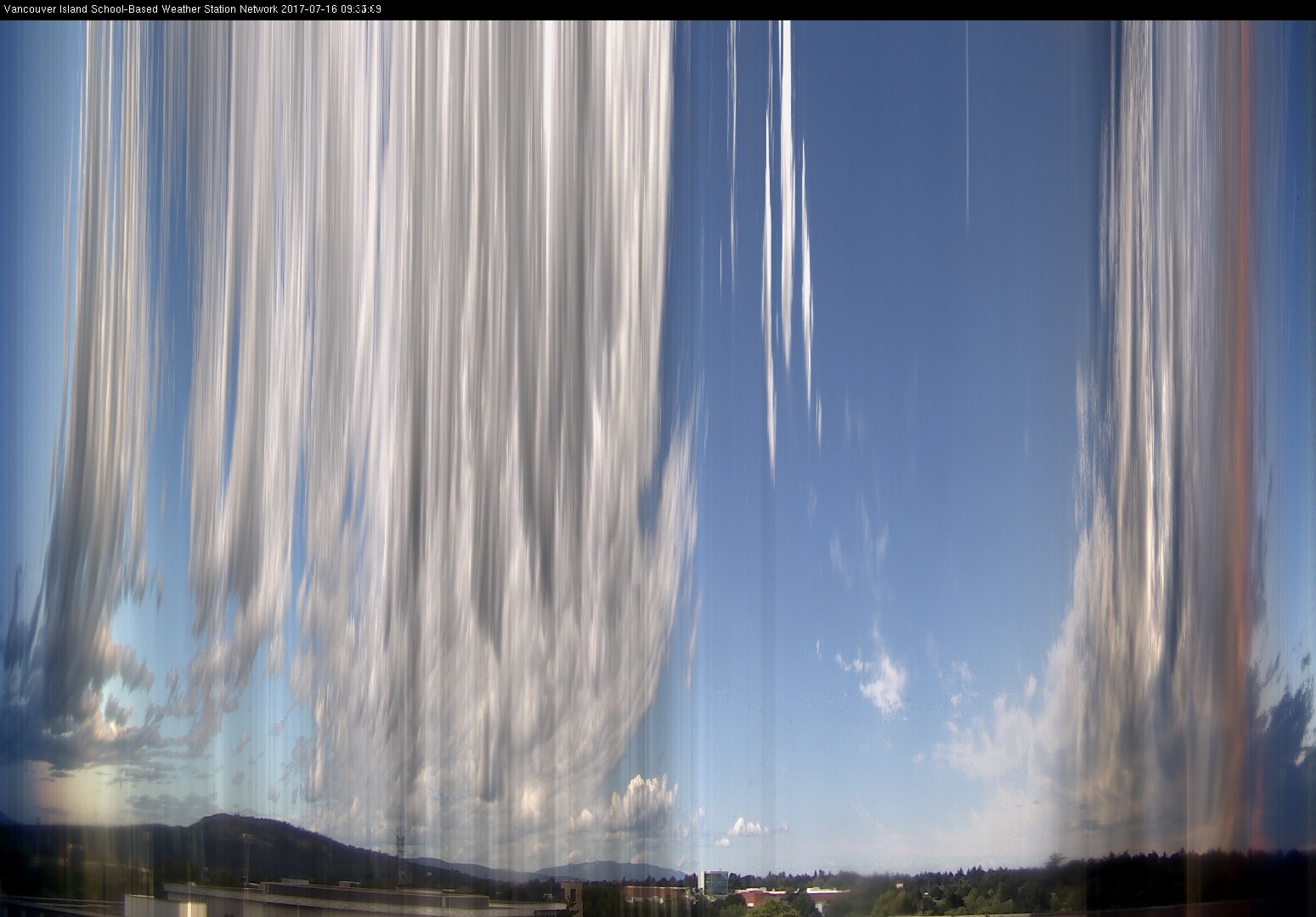 image of the sky seen from UVic, each column of pixels is a different minute, keogram