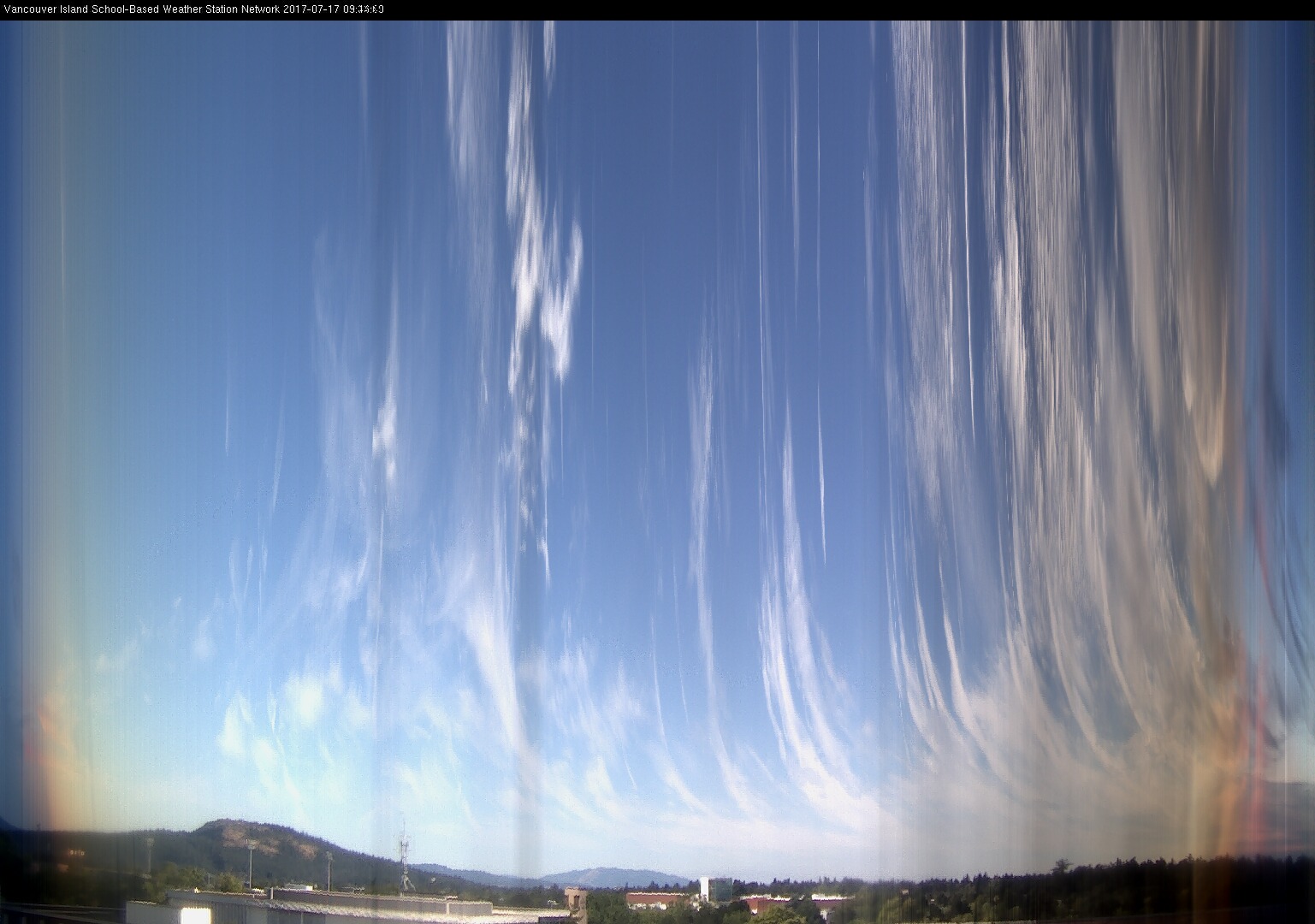 image of the sky seen from UVic, each column of pixels is a different minute, keogram