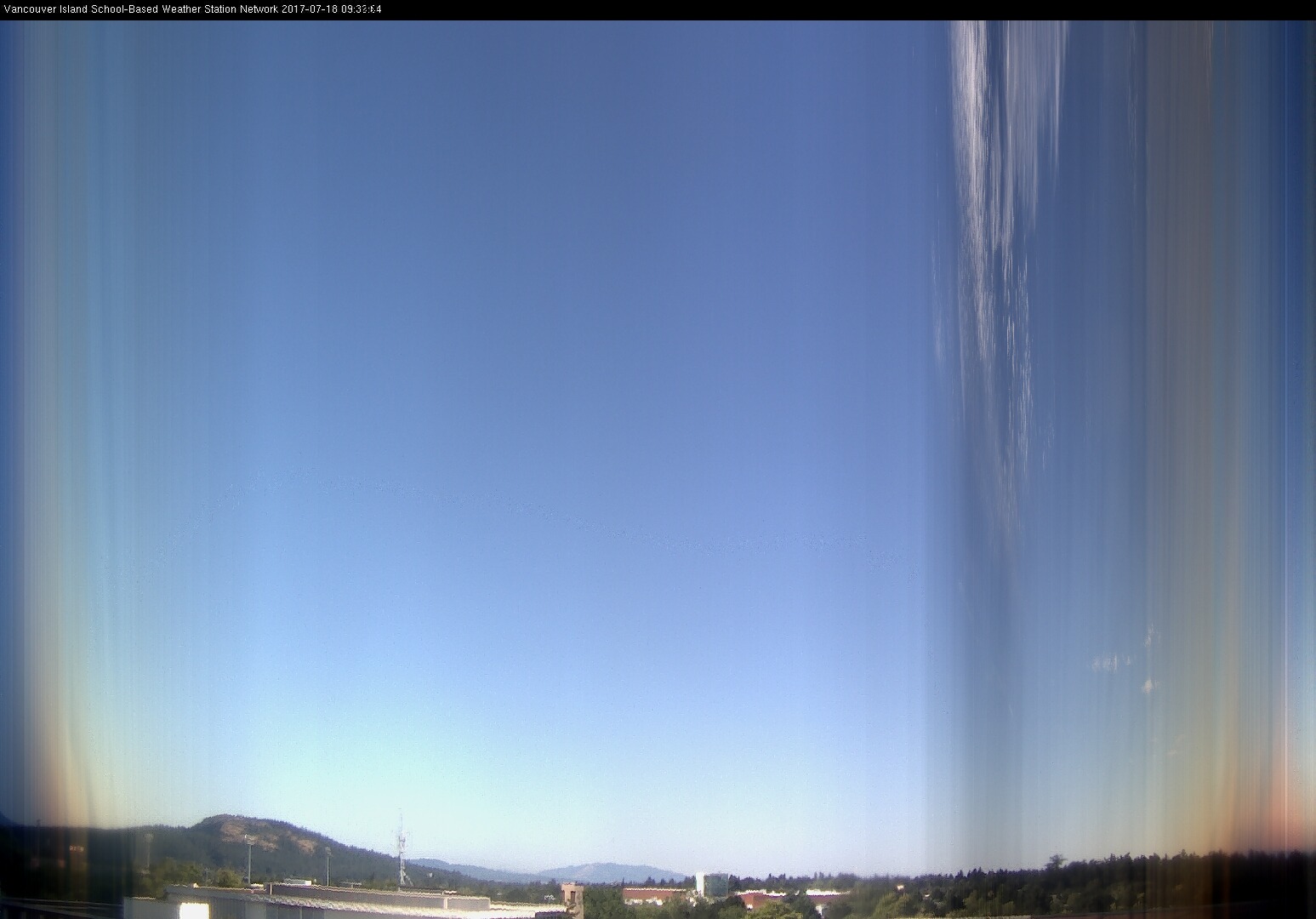 image of the sky seen from UVic, each column of pixels is a different minute, keogram