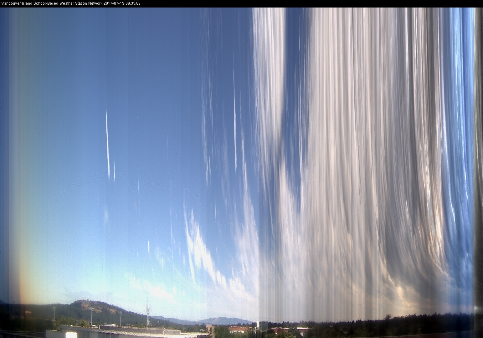 image of the sky seen from UVic, each column of pixels is a different minute, keogram