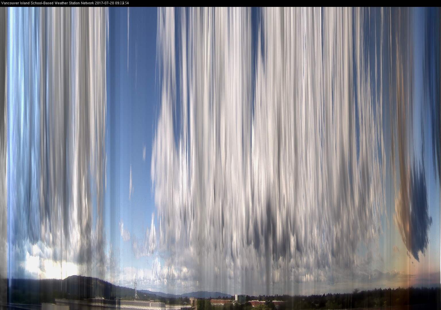 image of the sky seen from UVic, each column of pixels is a different minute, keogram