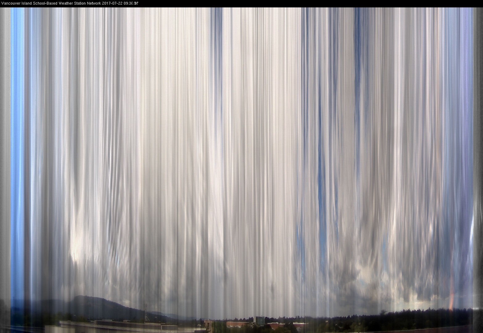 image of the sky seen from UVic, each column of pixels is a different minute, keogram