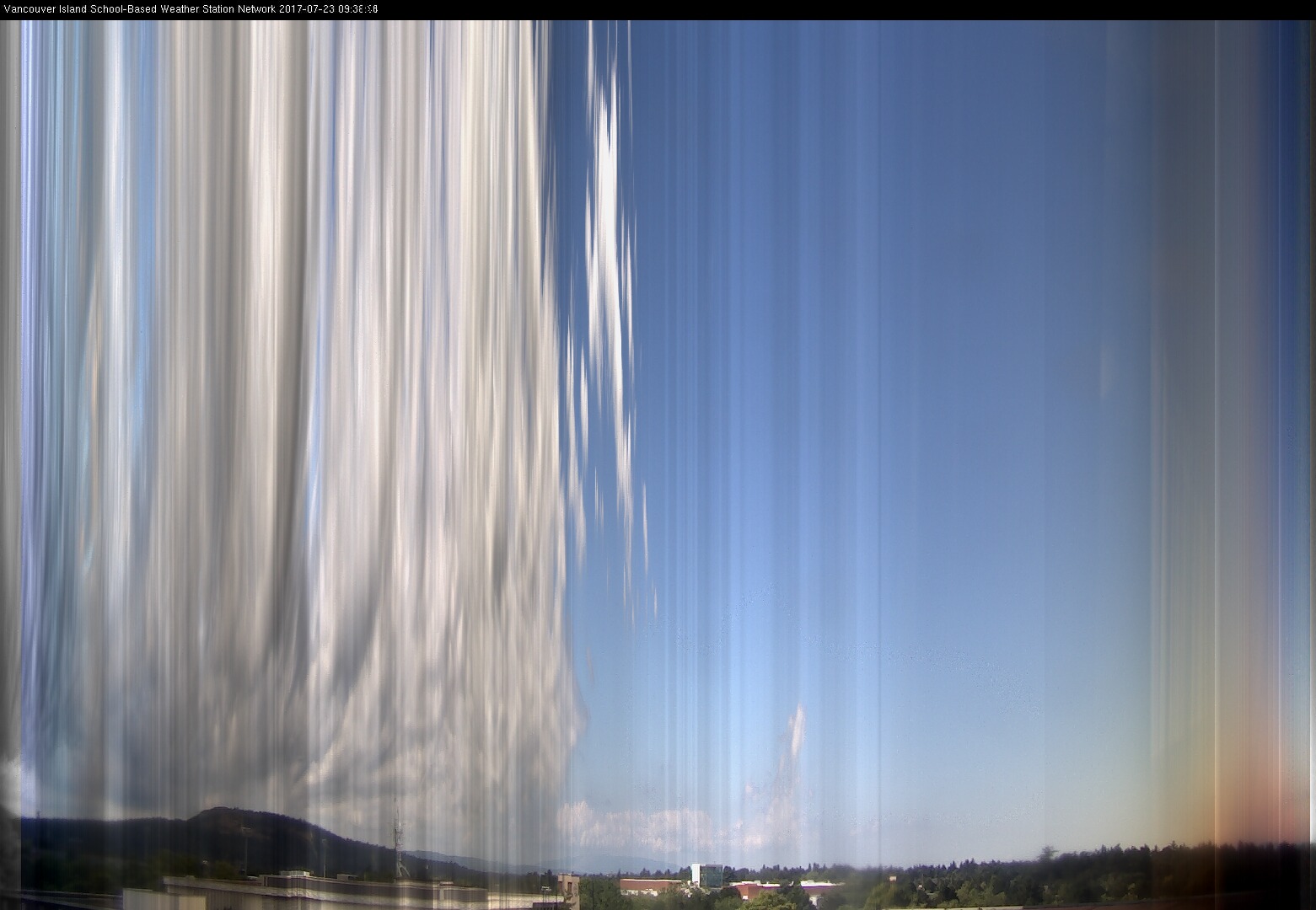 image of the sky seen from UVic, each column of pixels is a different minute, keogram