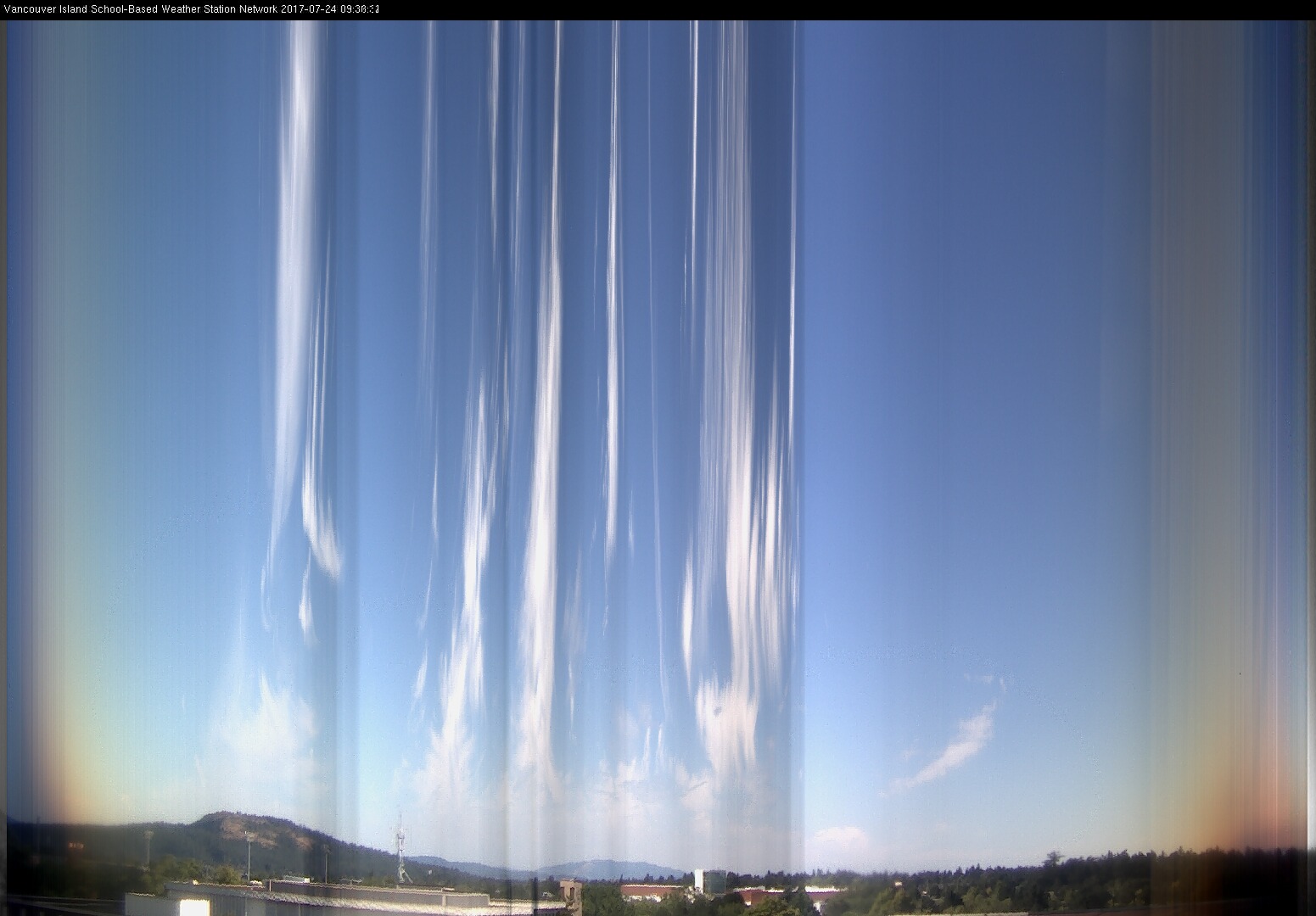 image of the sky seen from UVic, each column of pixels is a different minute, keogram