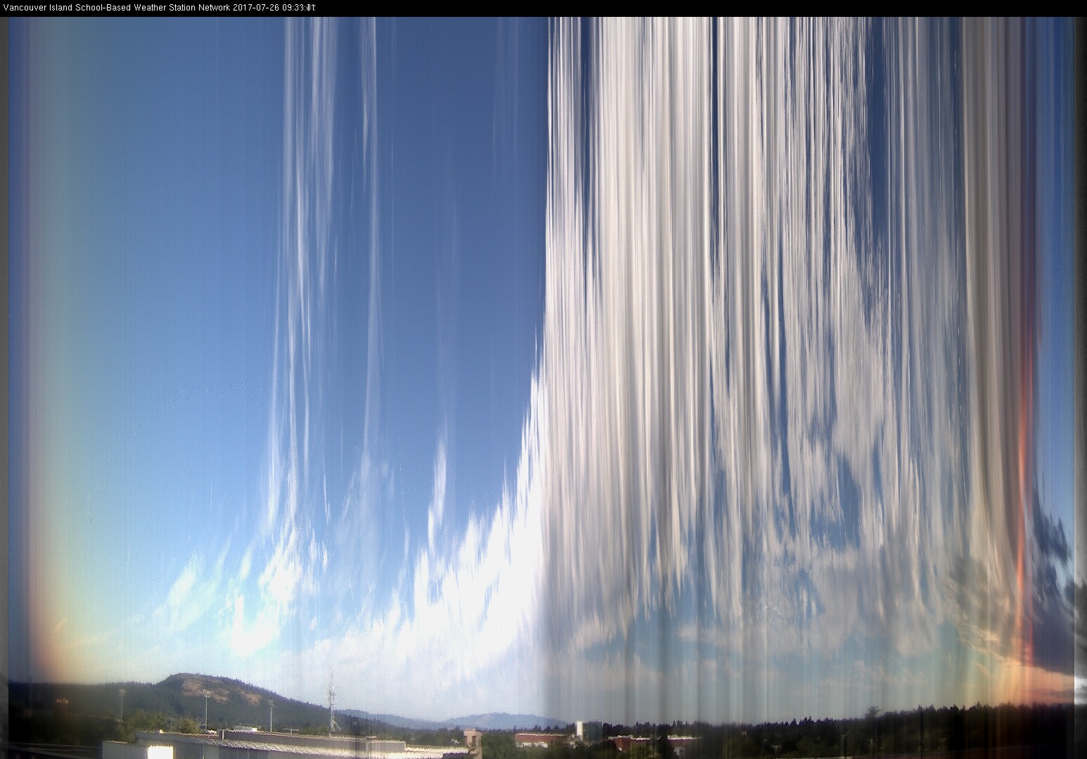 image of the sky seen from UVic, each column of pixels is a different minute, keogram