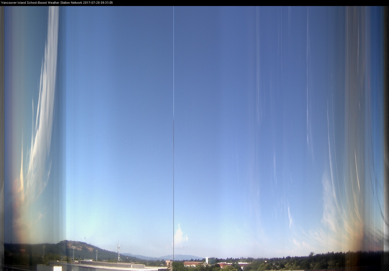 image of the sky seen from UVic, each column of pixels is a different minute, keogram