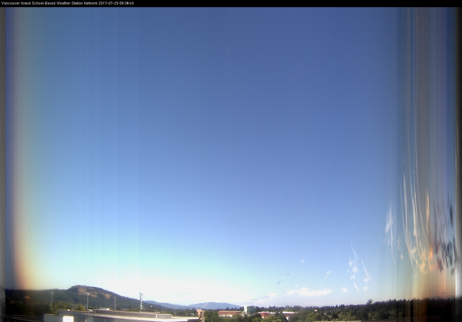 image of the sky seen from UVic, each column of pixels is a different minute, keogram