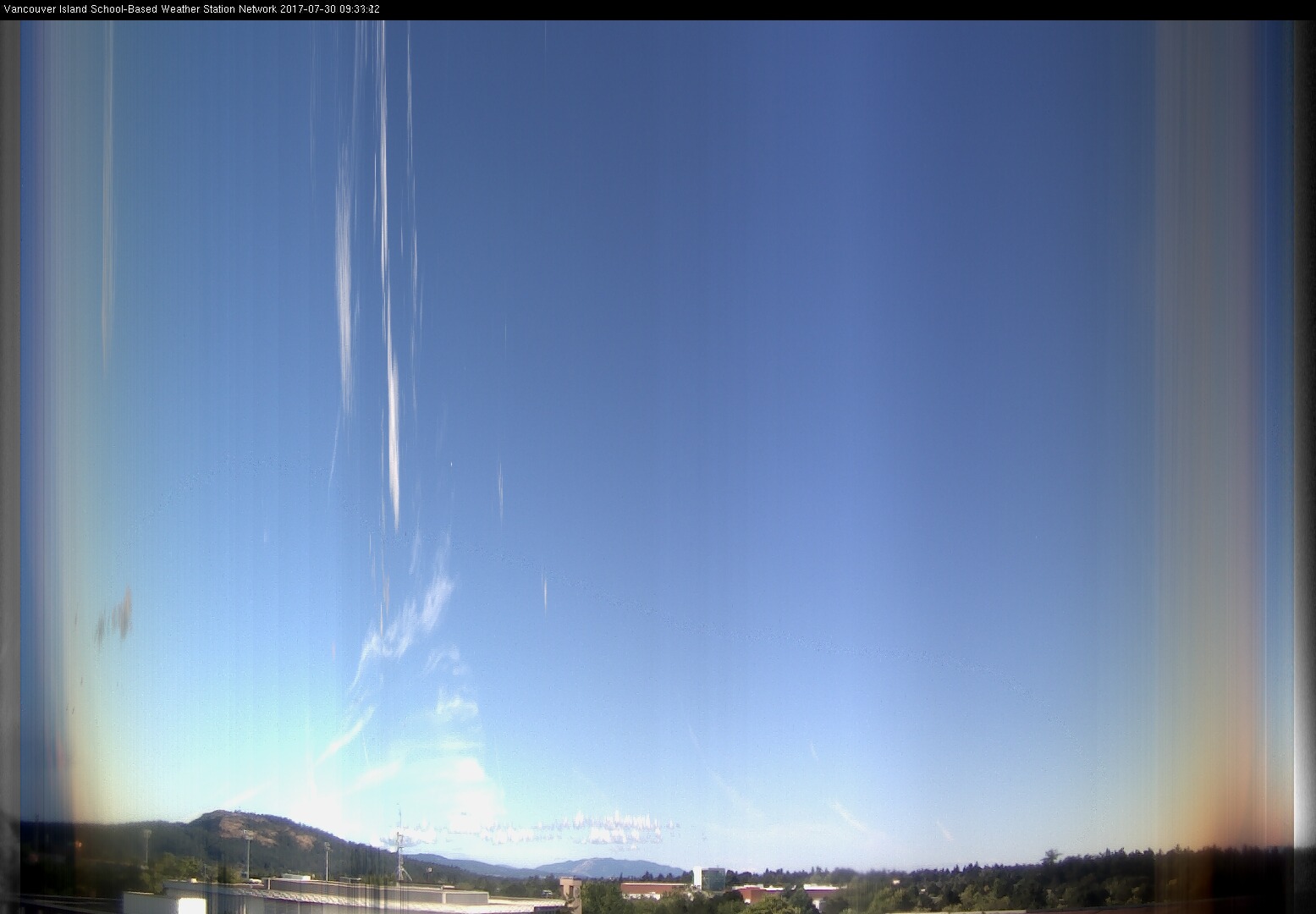 image of the sky seen from UVic, each column of pixels is a different minute, keogram