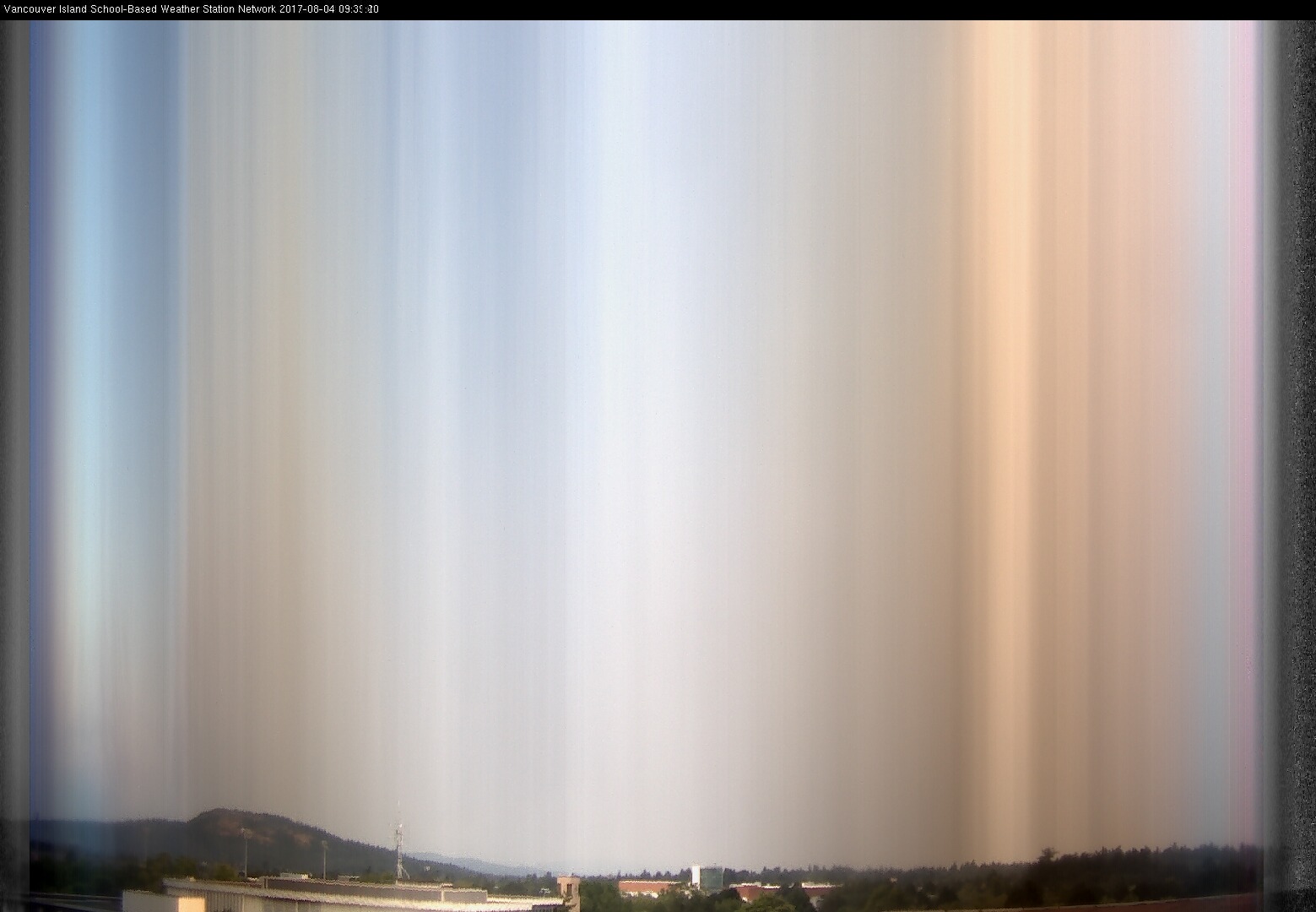 image of the sky seen from UVic, each column of pixels is a different minute, keogram