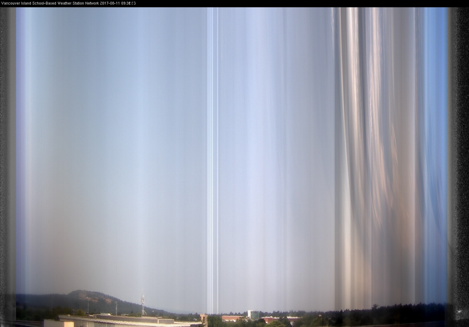 image of the sky seen from UVic, each column of pixels is a different minute, keogram