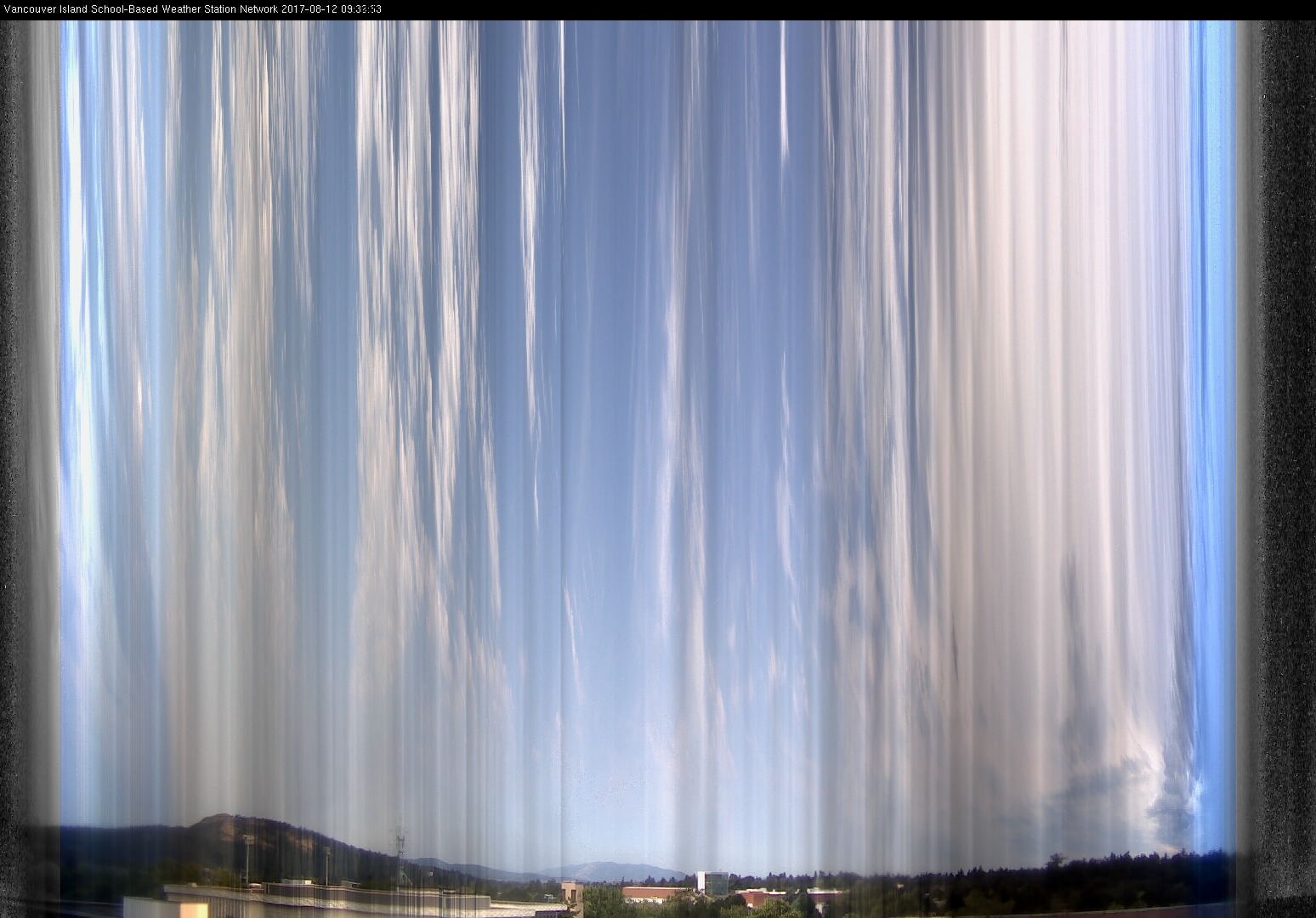 image of the sky seen from UVic, each column of pixels is a different minute, keogram