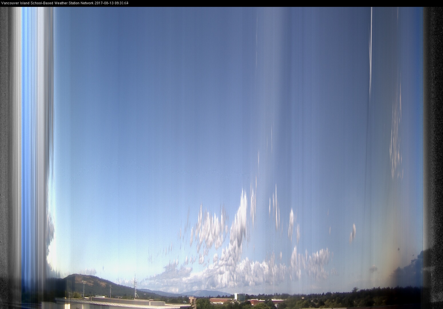 image of the sky seen from UVic, each column of pixels is a different minute, keogram
