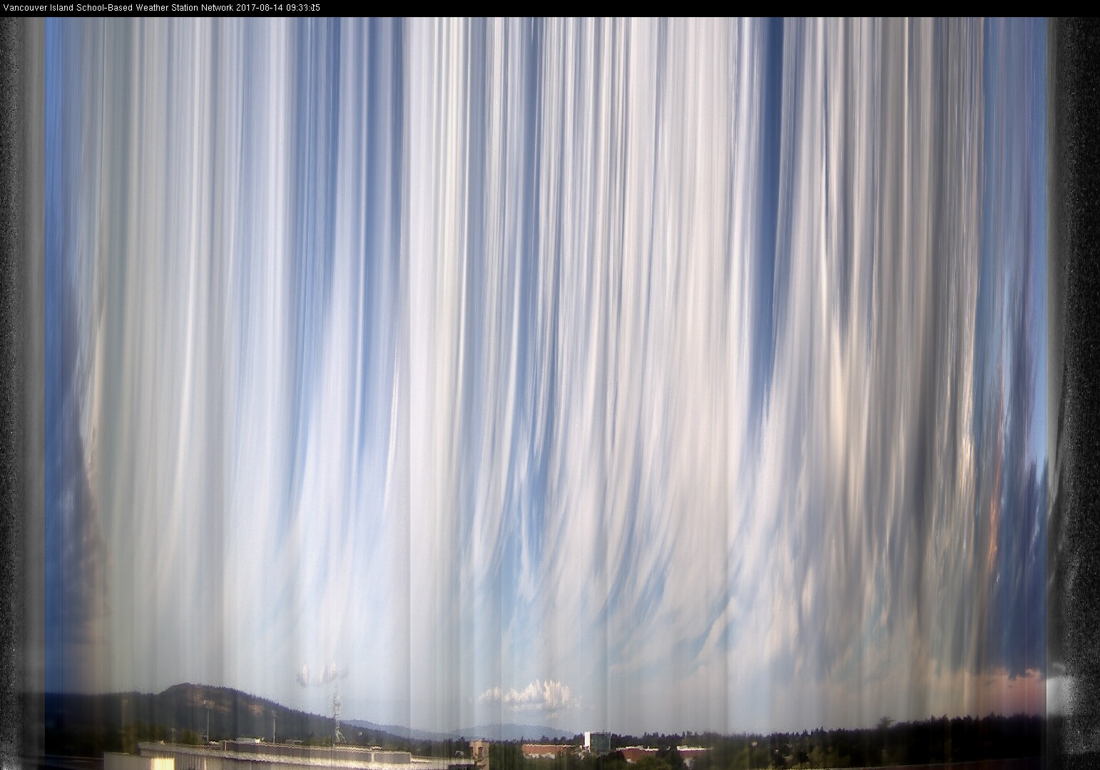 image of the sky seen from UVic, each column of pixels is a different minute, keogram