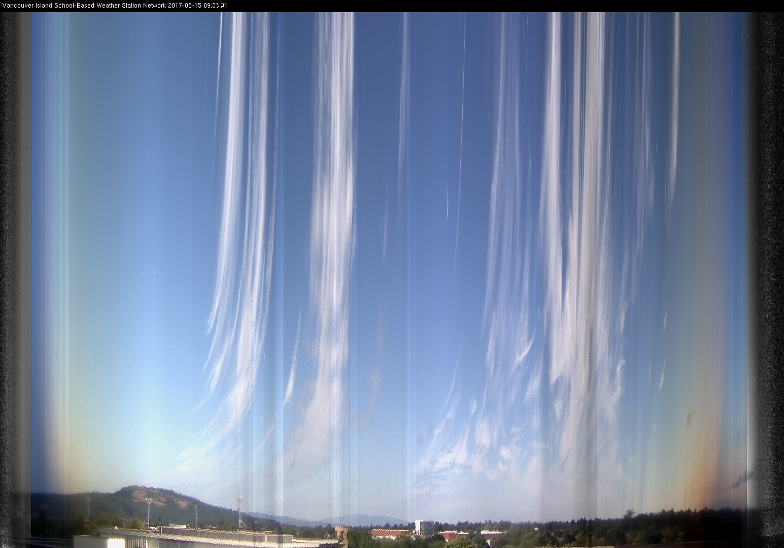 image of the sky seen from UVic, each column of pixels is a different minute, keogram