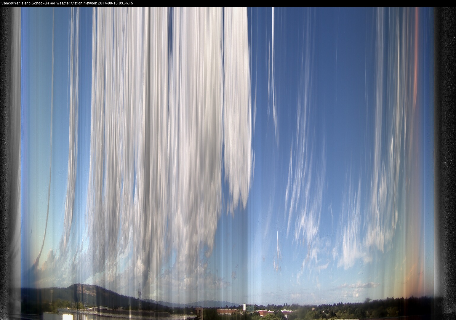 image of the sky seen from UVic, each column of pixels is a different minute, keogram