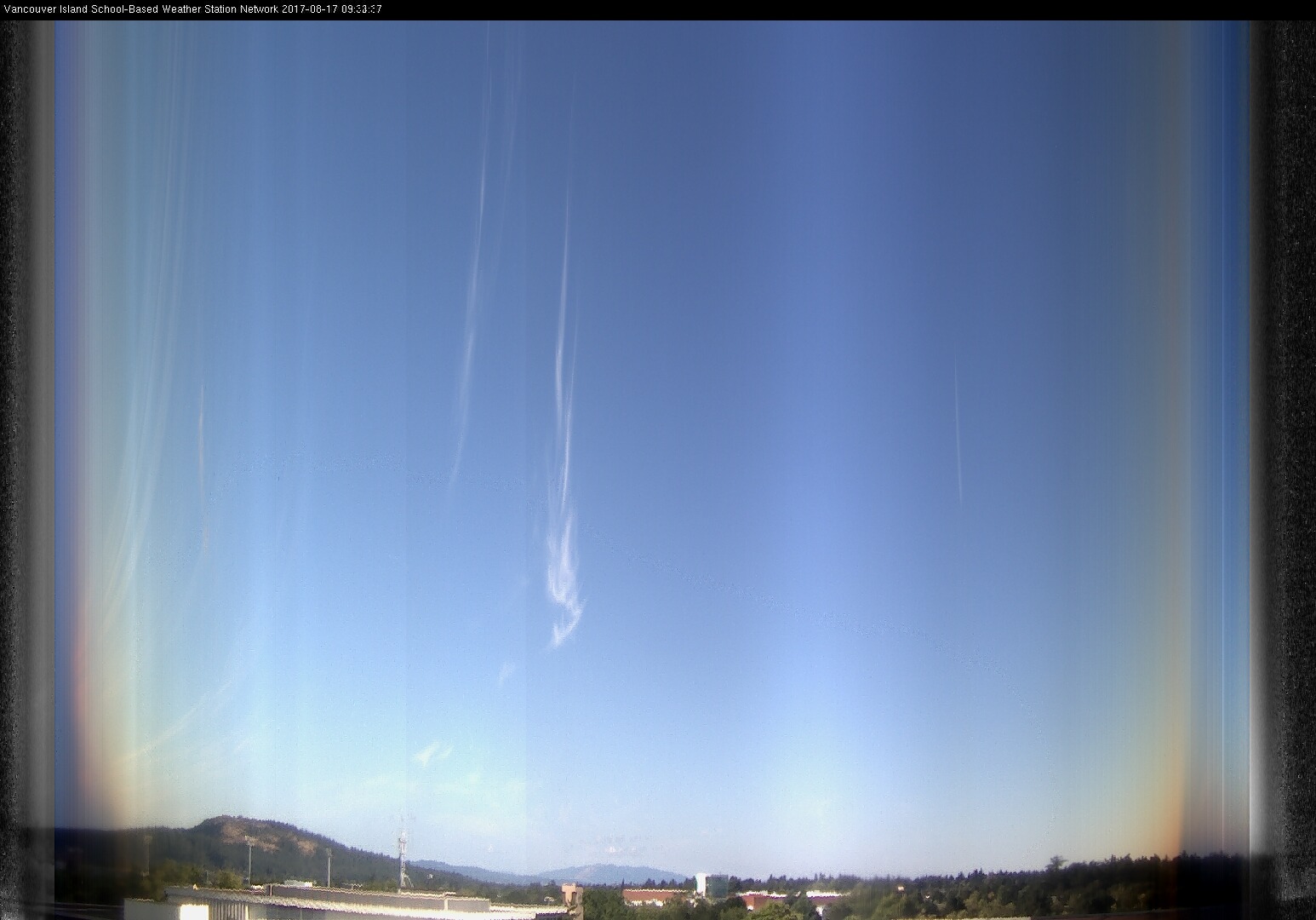 image of the sky seen from UVic, each column of pixels is a different minute, keogram