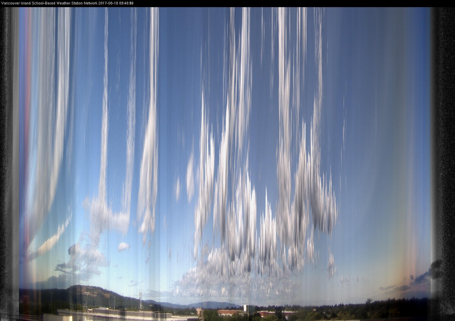 image of the sky seen from UVic, each column of pixels is a different minute, keogram