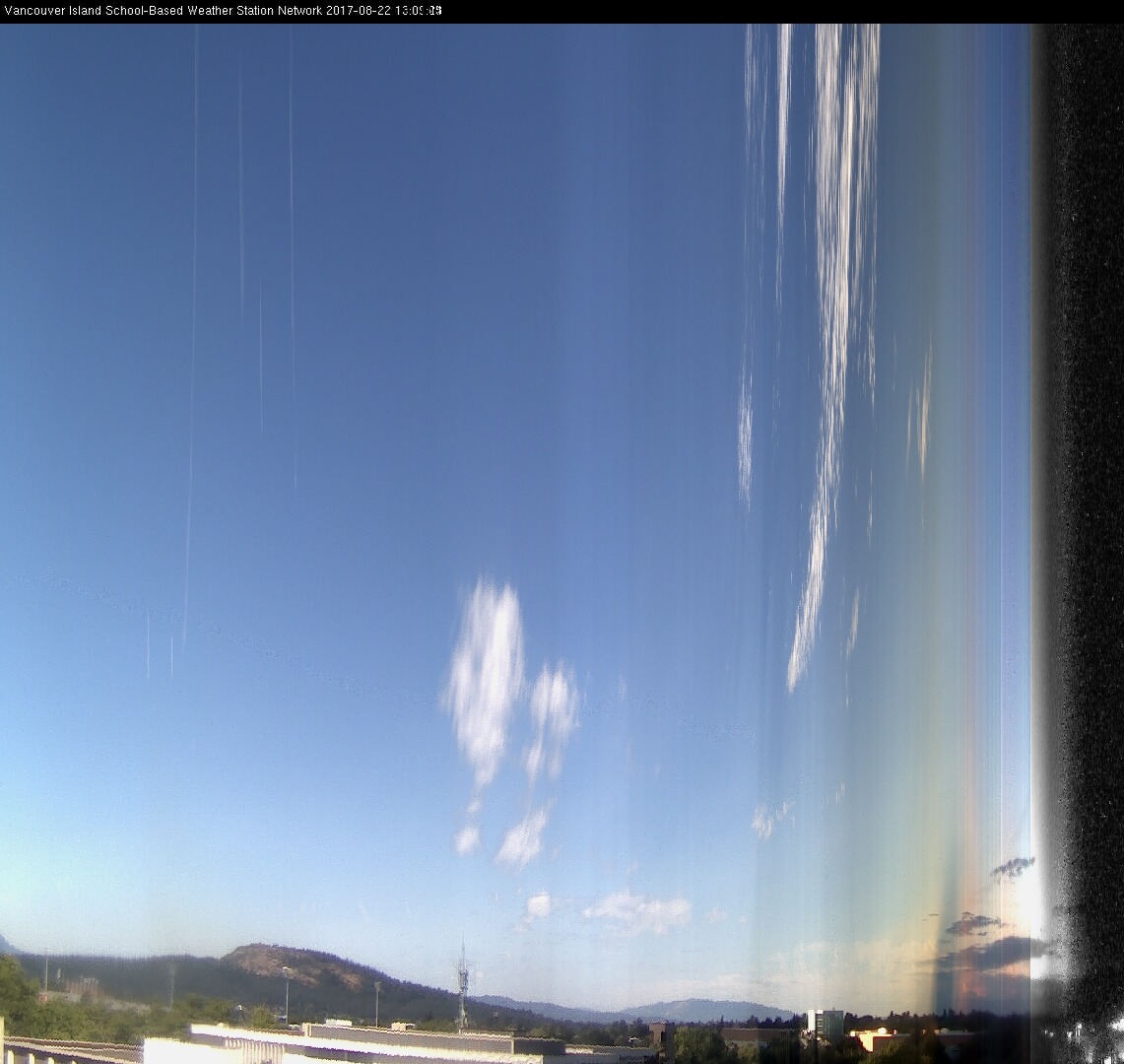 image of the sky seen from UVic, each column of pixels is a different minute, keogram