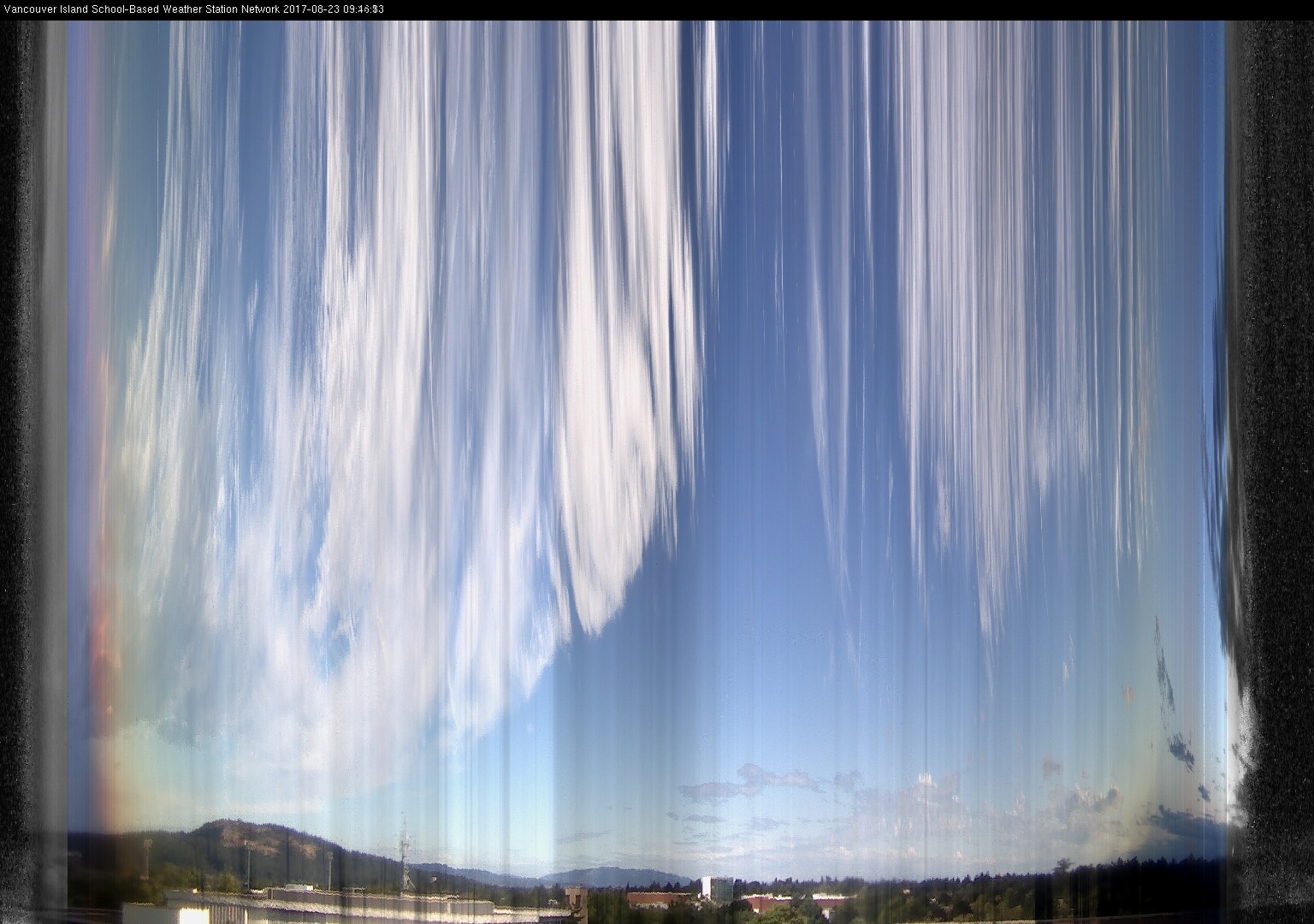 image of the sky seen from UVic, each column of pixels is a different minute, keogram