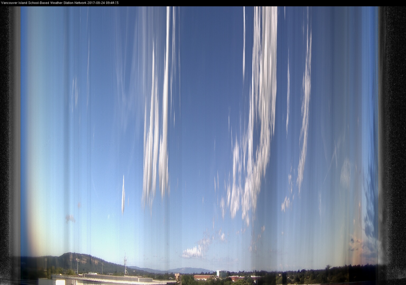 image of the sky seen from UVic, each column of pixels is a different minute, keogram