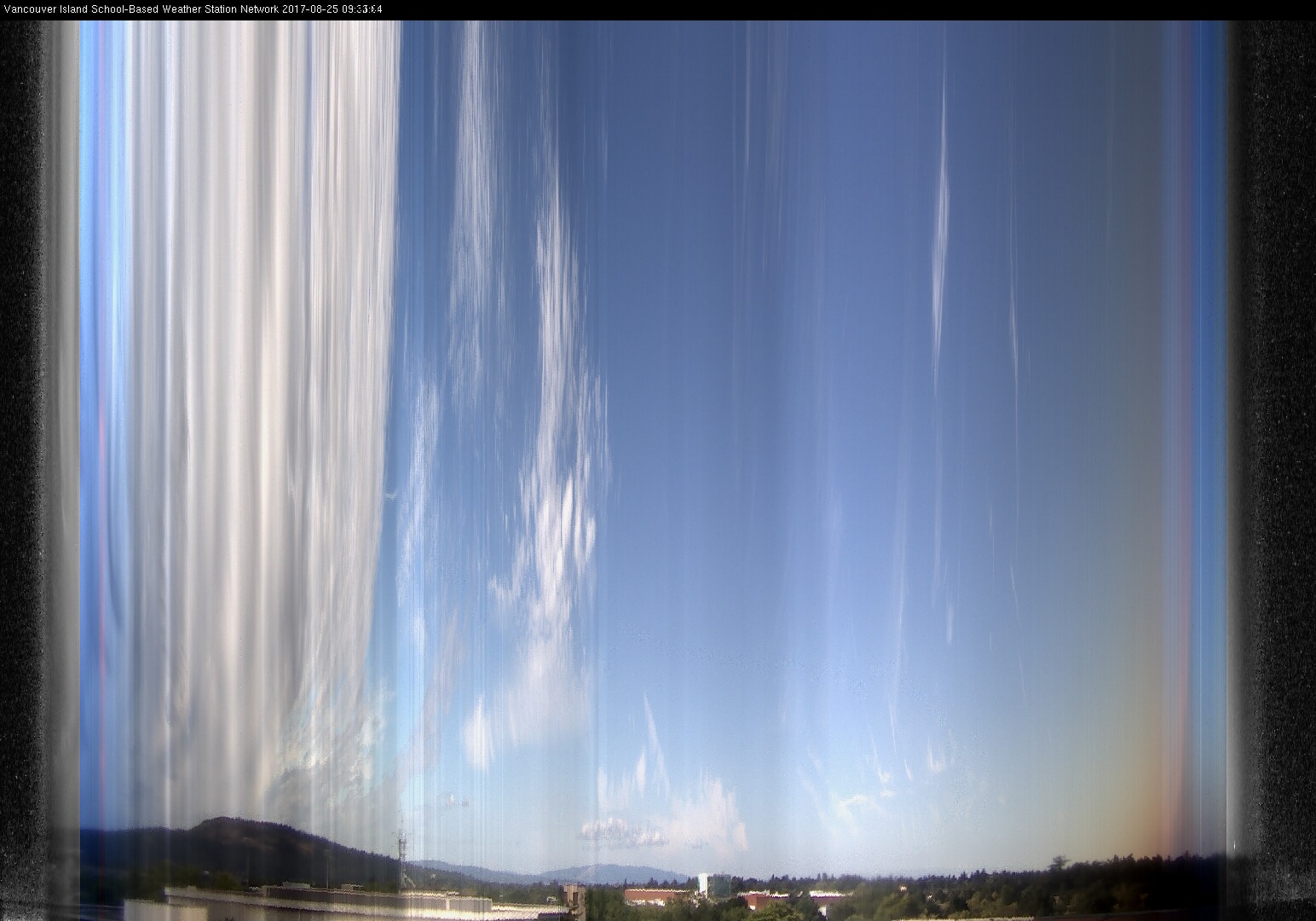 image of the sky seen from UVic, each column of pixels is a different minute, keogram