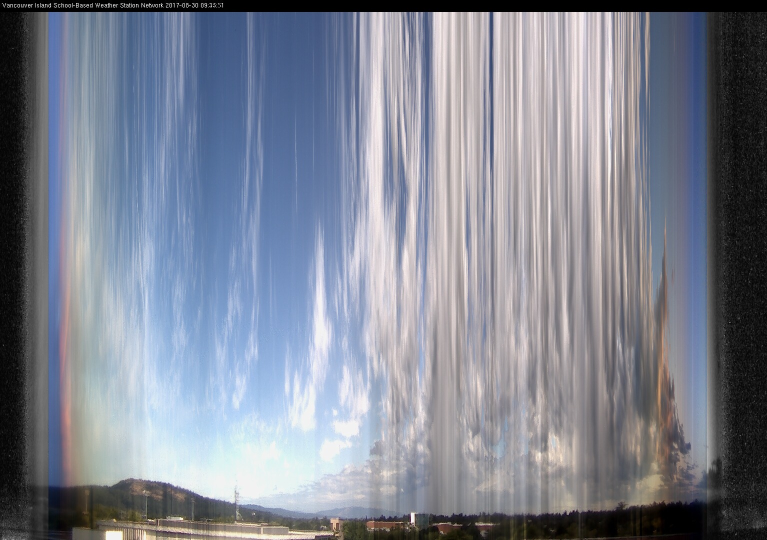 image of the sky seen from UVic, each column of pixels is a different minute, keogram