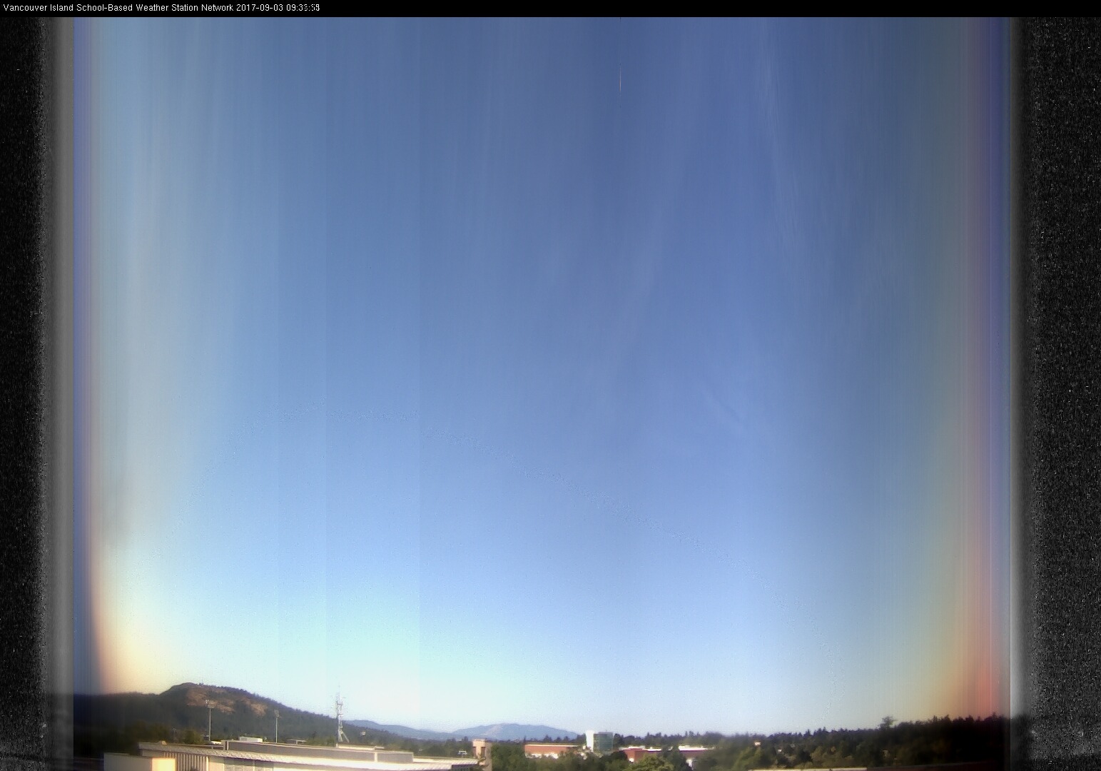 image of the sky seen from UVic, each column of pixels is a different minute, keogram