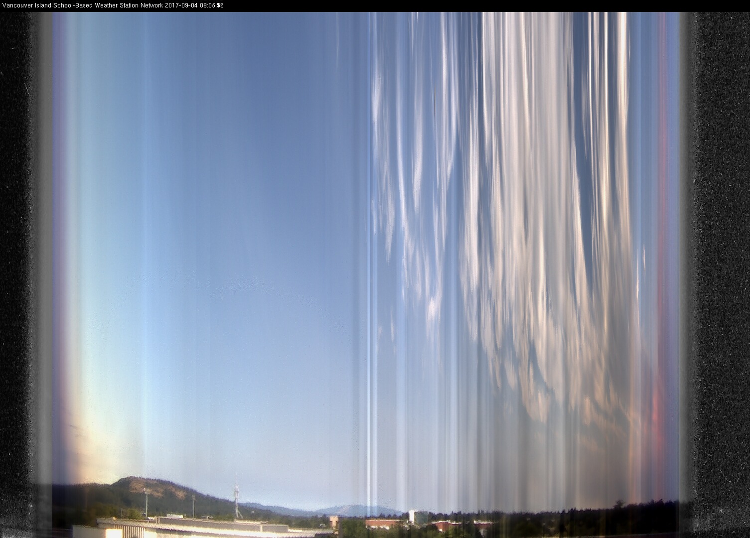 image of the sky seen from UVic, each column of pixels is a different minute, keogram