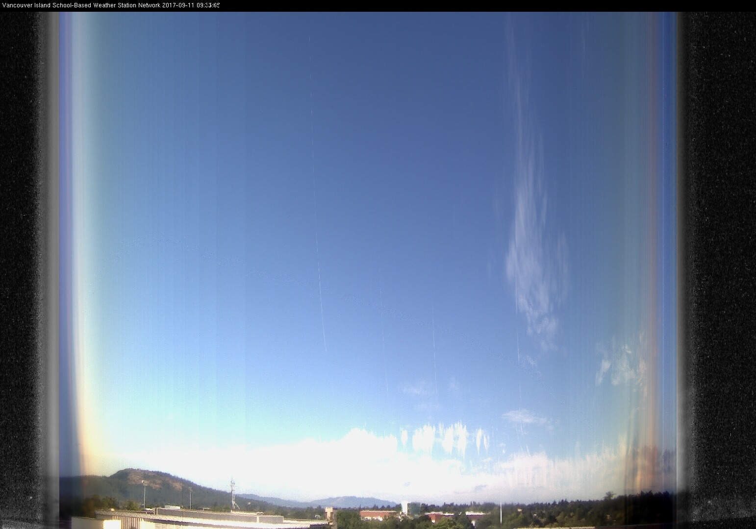 image of the sky seen from UVic, each column of pixels is a different minute, keogram